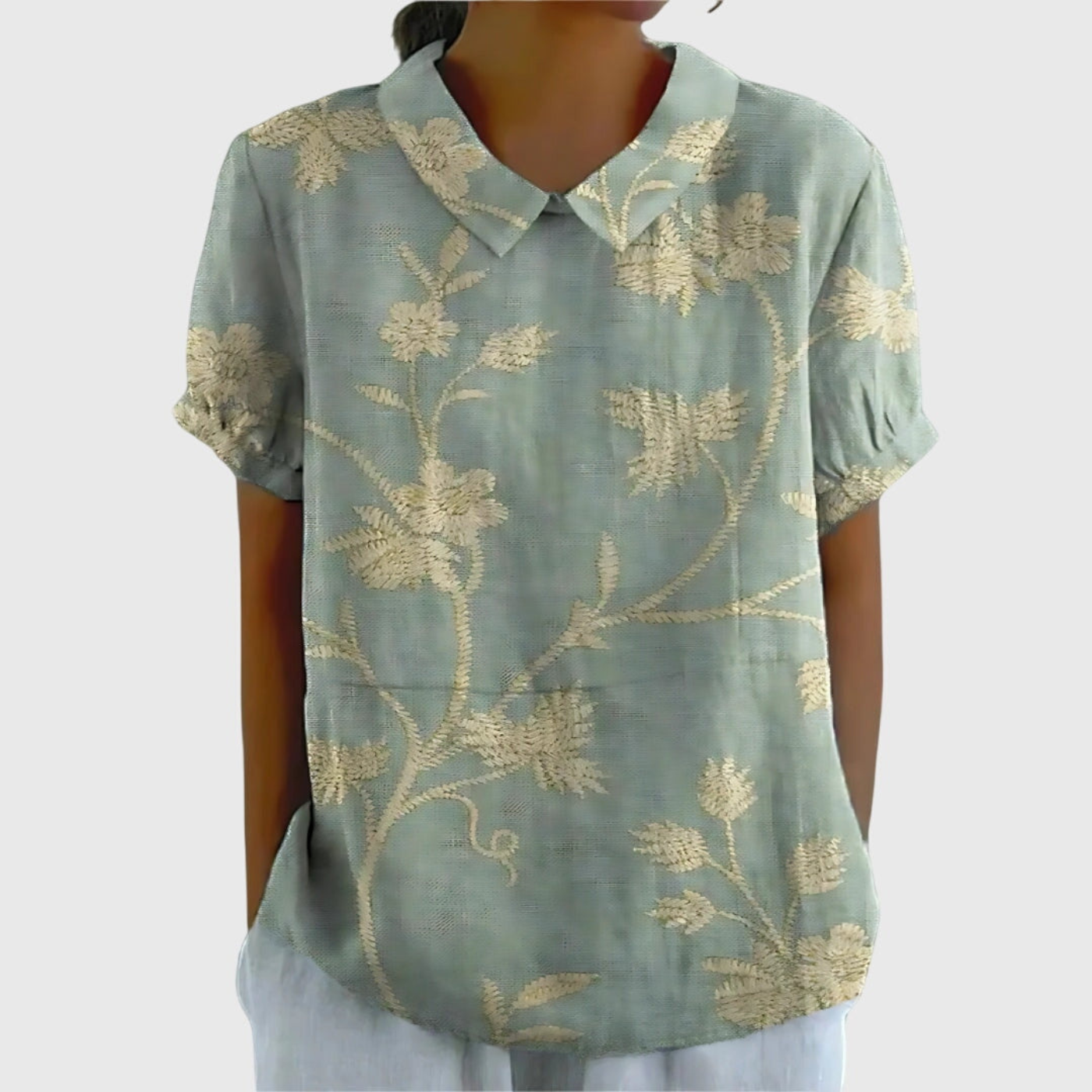 Rosabel™ | Floral Print Short Sleeve Collared Blouse