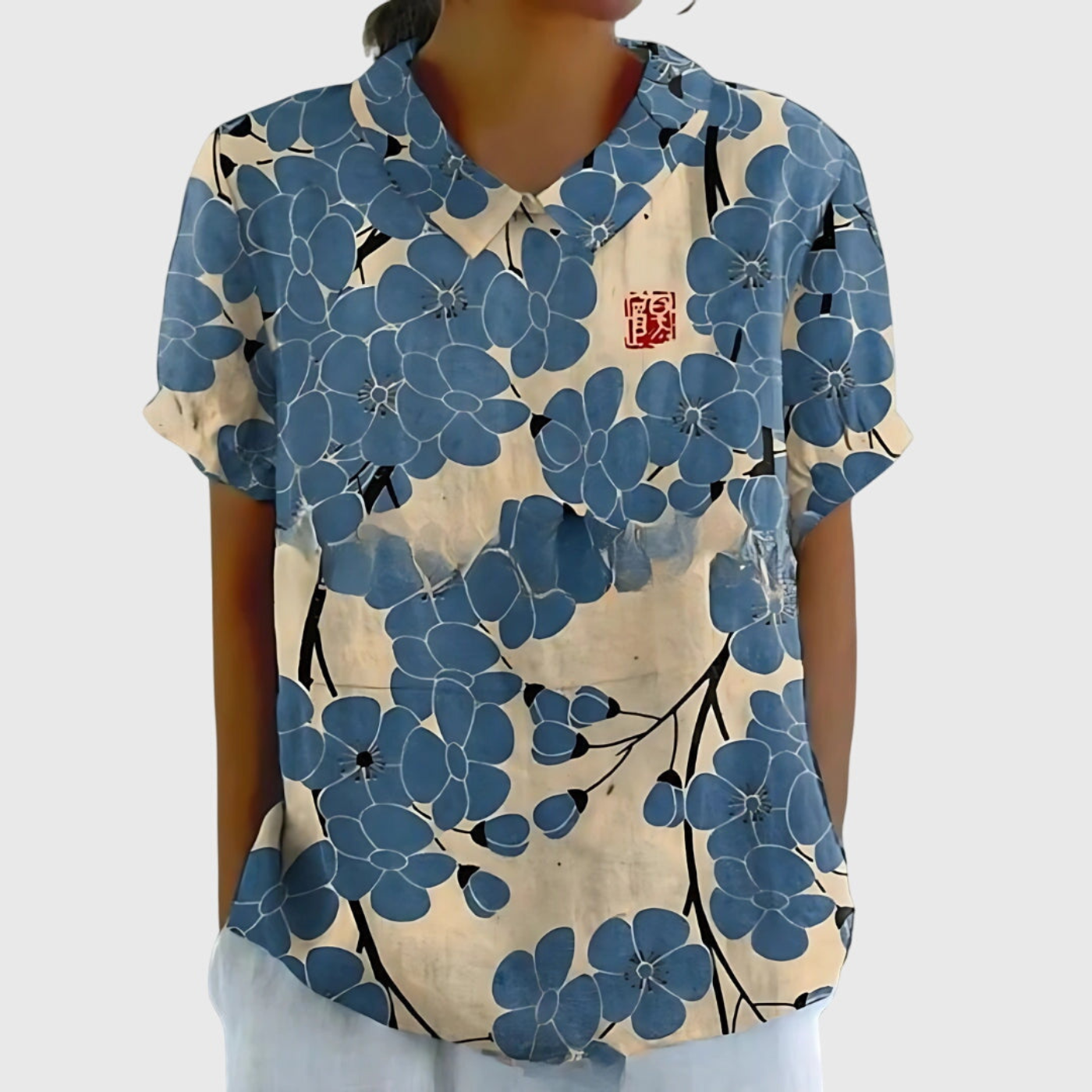 Rosabel™ | Floral Print Short Sleeve Collared Blouse