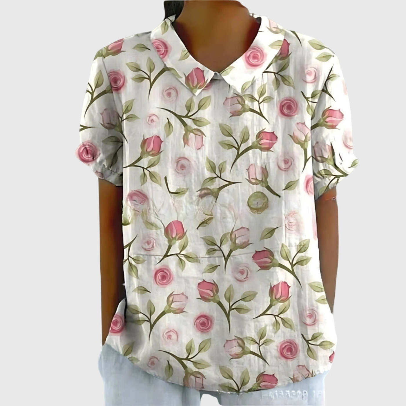 Rosabel™ | Floral Print Short Sleeve Collared Blouse