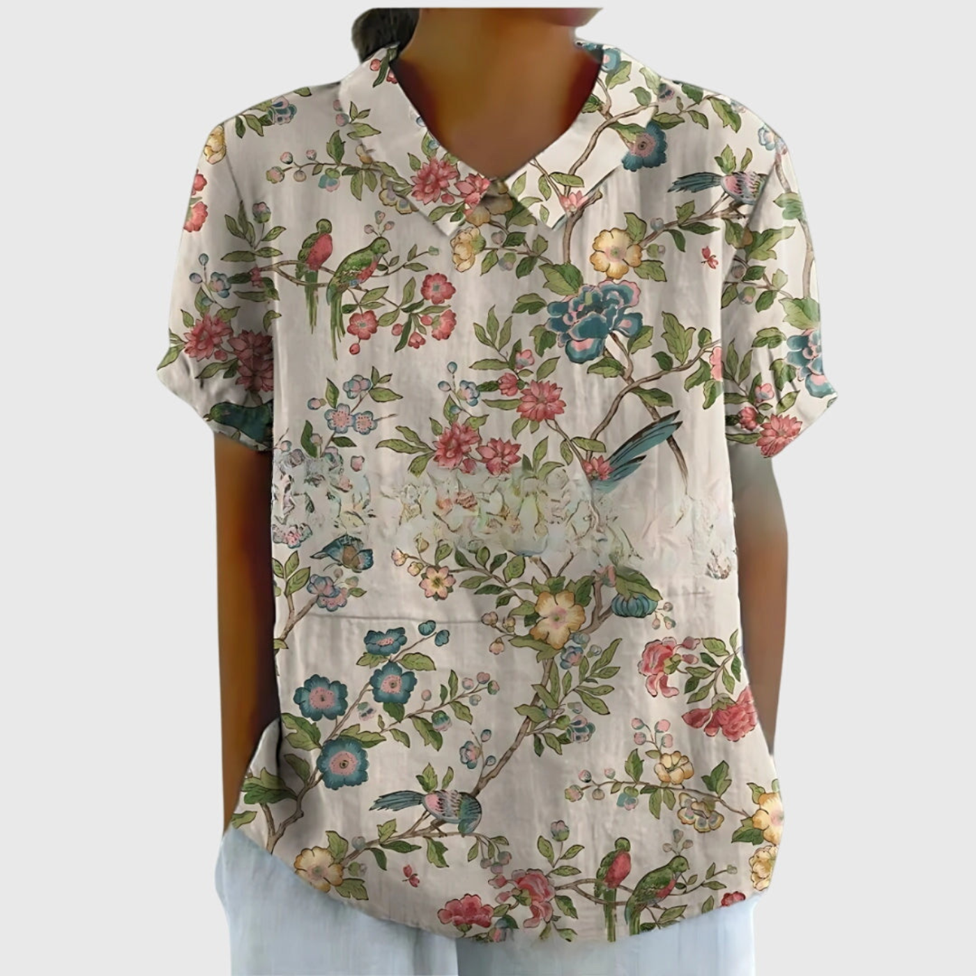 Rosabel™ | Floral Print Short Sleeve Collared Blouse
