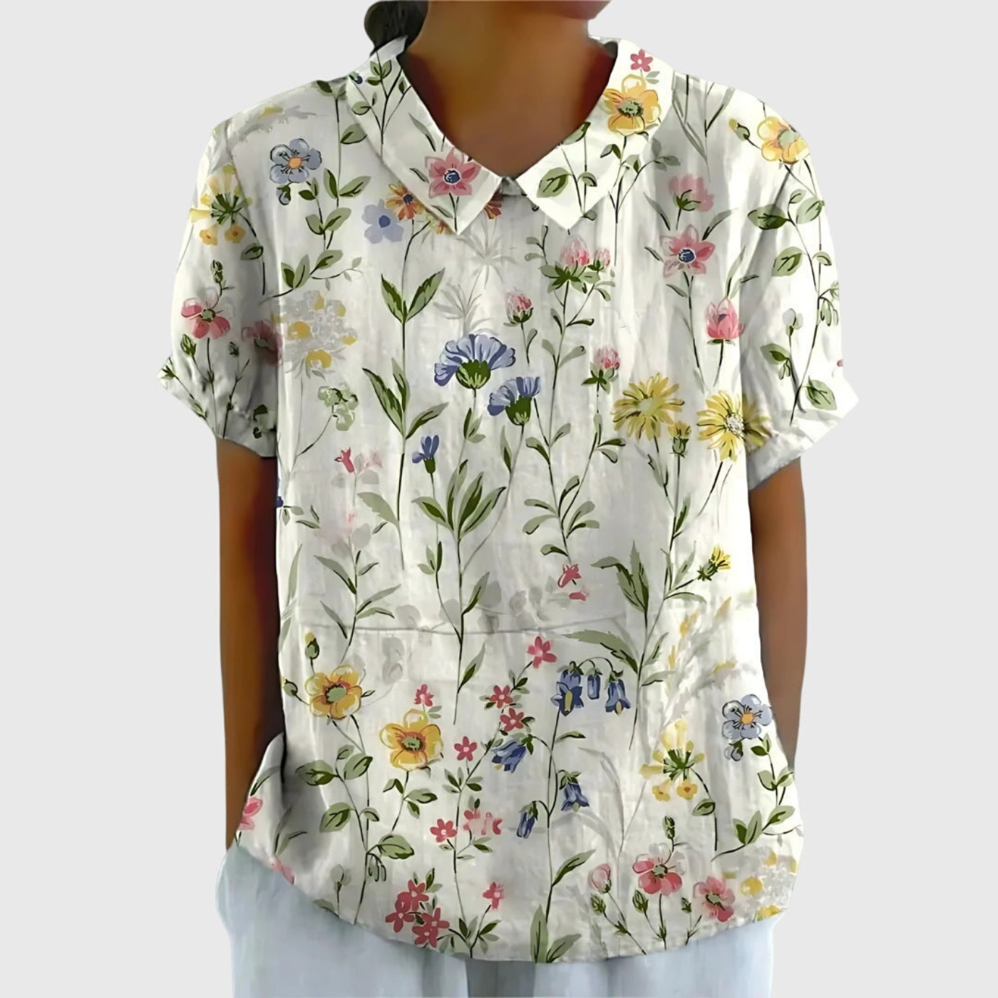 Rosabel™ | Floral Print Short Sleeve Collared Blouse