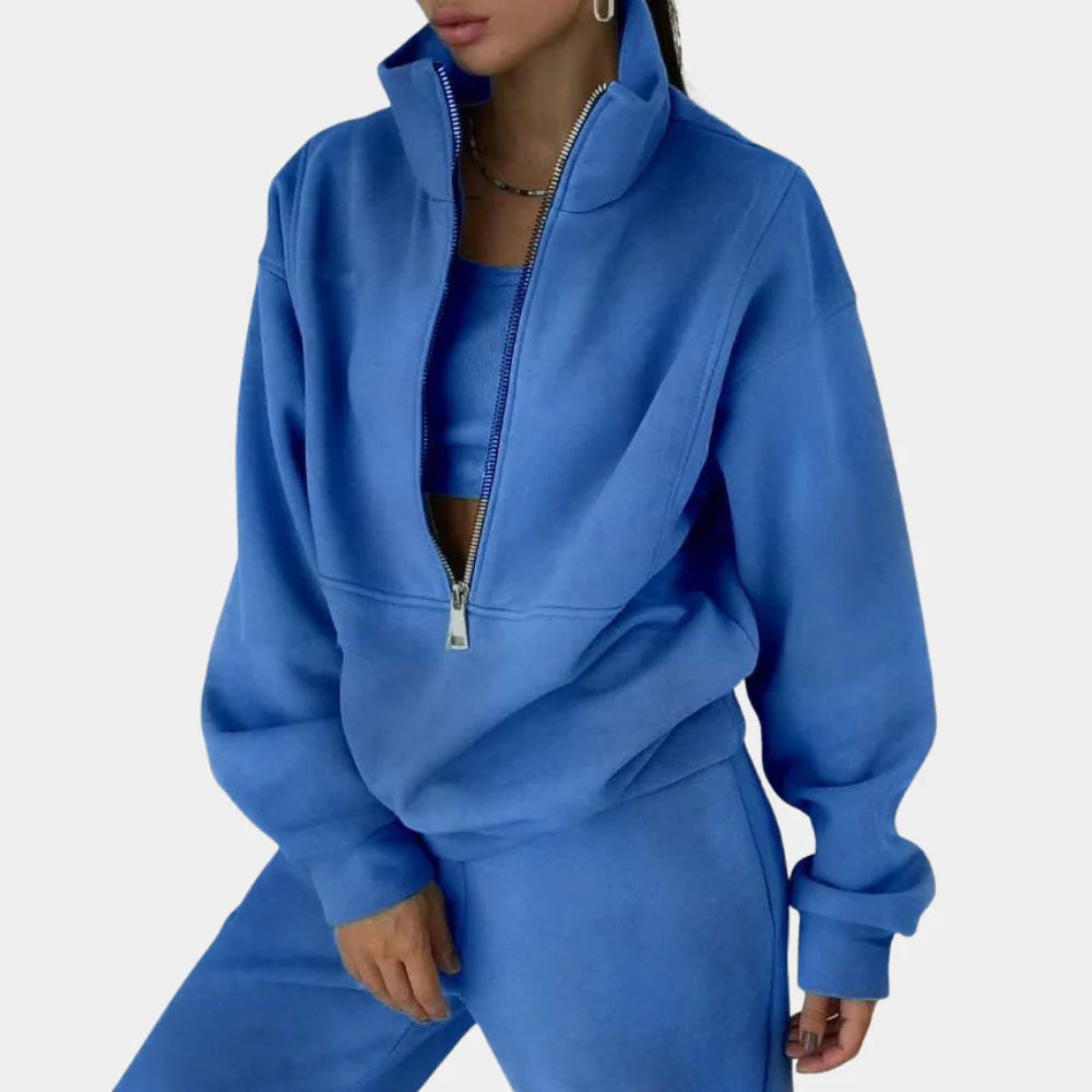 Women's Half-Zip Tracksuit Set with Long Sleeves