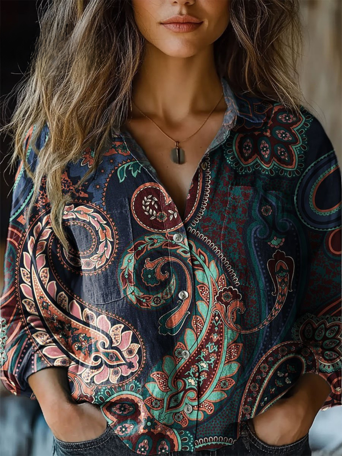 Jovara™ | Bohemian Paisley Relaxed Button-Down Blouse