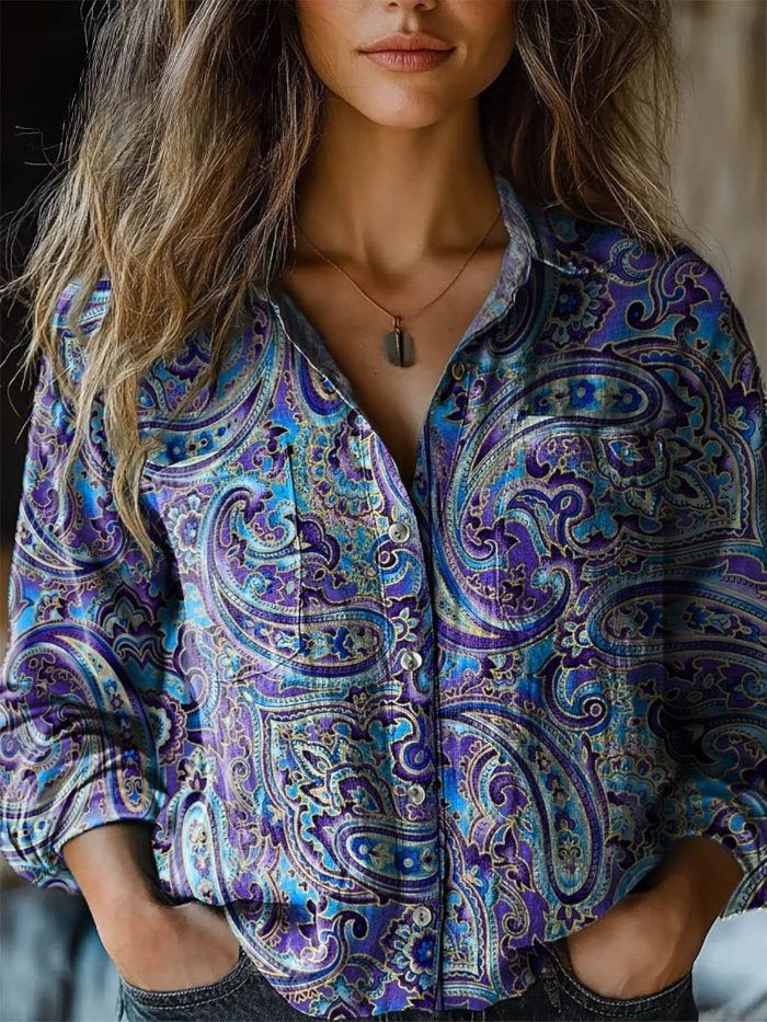 Orvella™ | Jewel-Tone Paisley Relaxed Button-Down Blouse