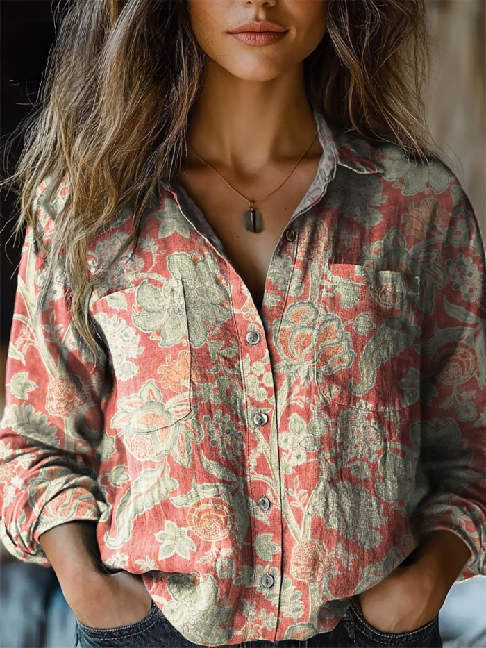 Heathmore™ | Vintage Garden Floral Relaxed Button-Down Blouse