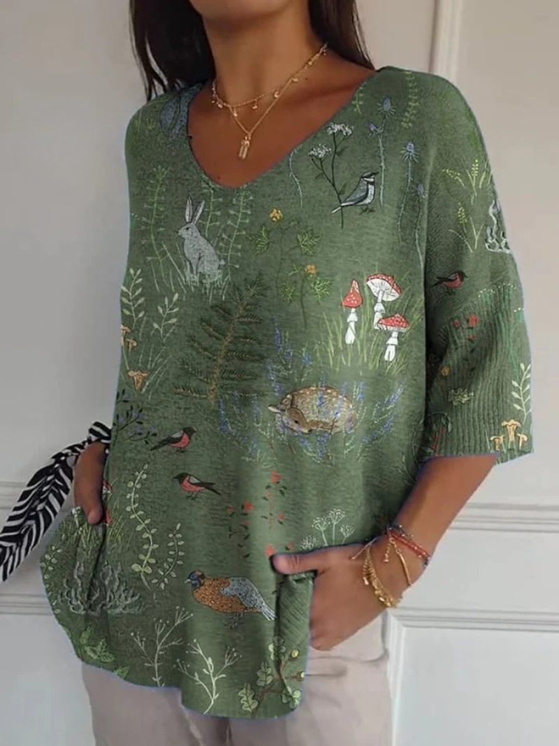 Thornwood™ | Woodland & Animals Repeat Pattern Printed Women's Casual Pullover