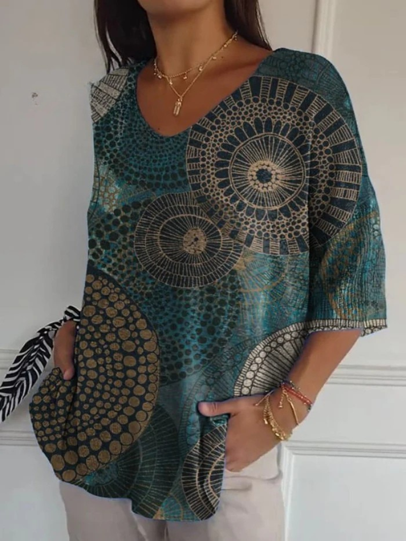 Azinda™ | Vintage Circle Totem Abstract Geometry Casual Pullover Top