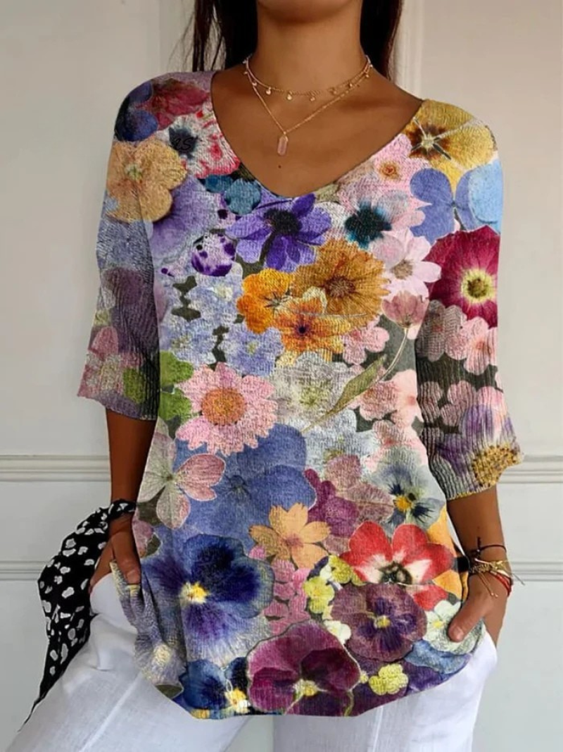 Garnette™ | Vintage Floral Art Print Casual Pullover Top
