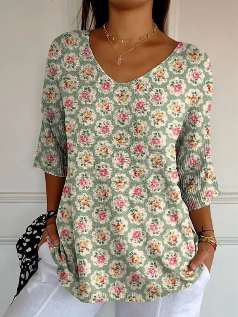 Prunella™ | Vintage Floral Print Casual Pullover Top