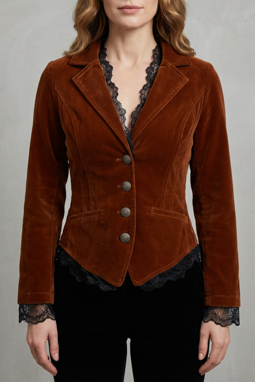 Valdrienne | Women's Tailored Lace Accent Velvet Blazer