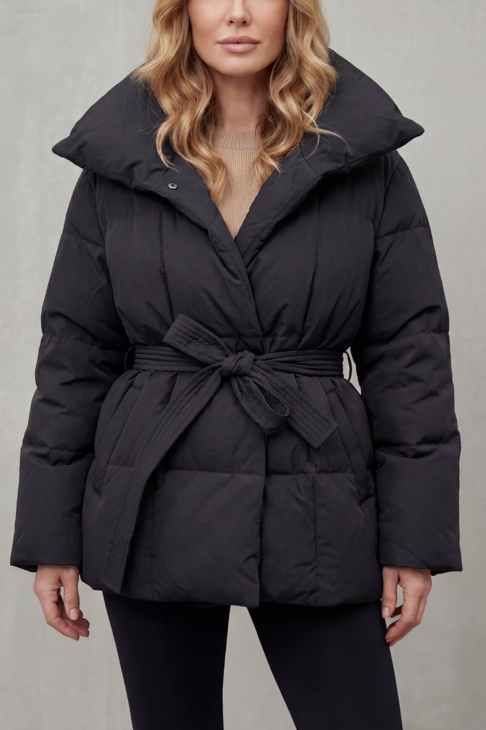 Women's Oversized Collar Belted Puffer Coat
