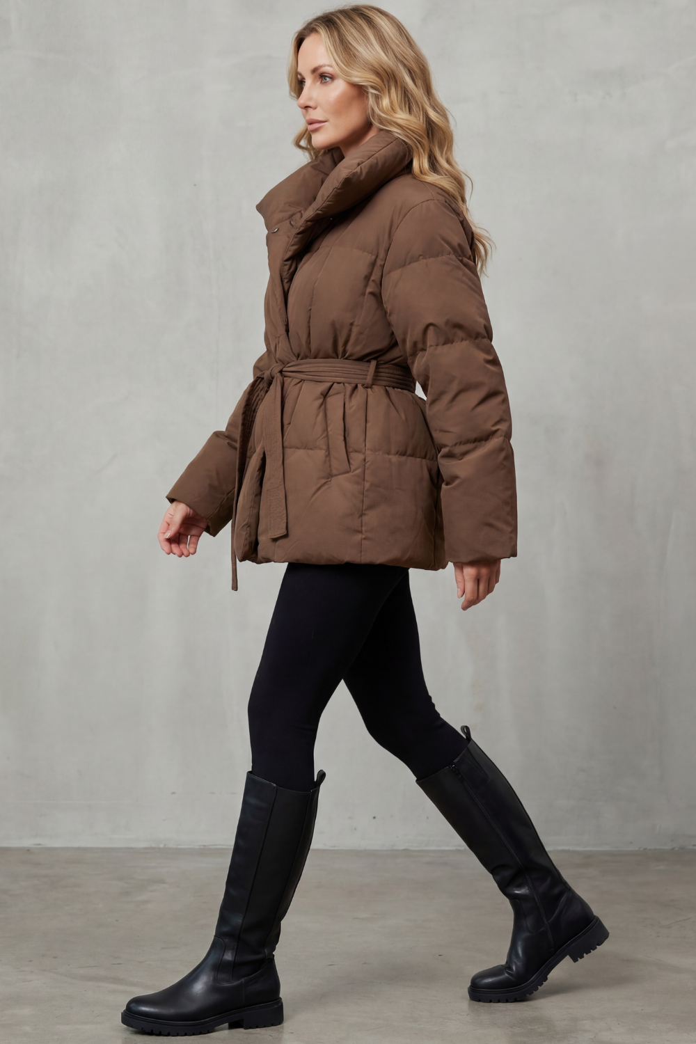 Women's Oversized Collar Belted Puffer Coat