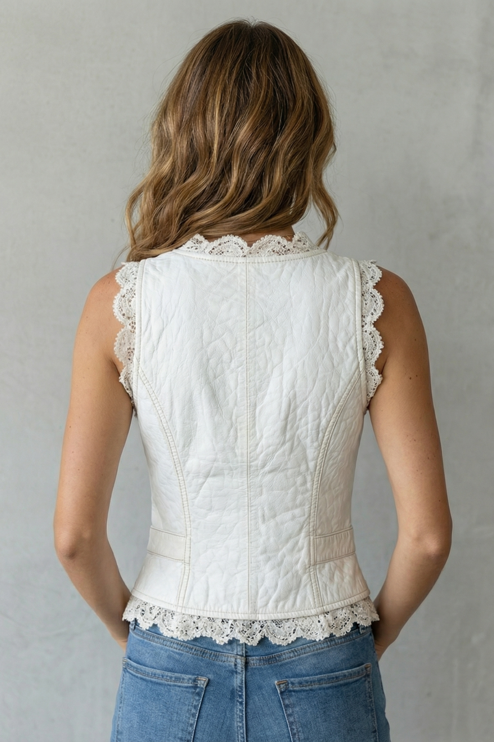 Women's Lace Trim Elegant Silhouette Button Vest