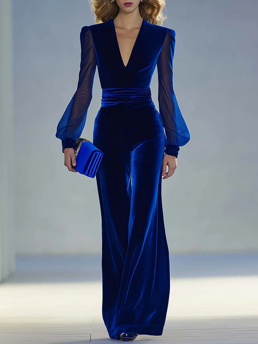 Trisha™ Elegant Suede V-Neck Jumpsuit