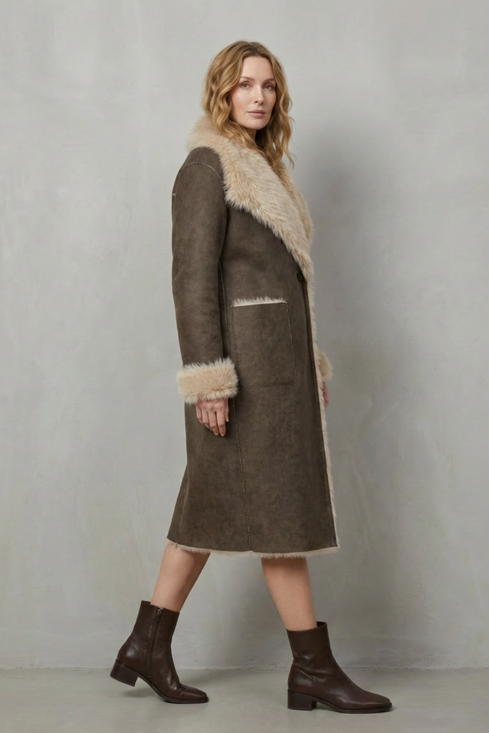 Women's Reversible Texture Faux Shearling Coat