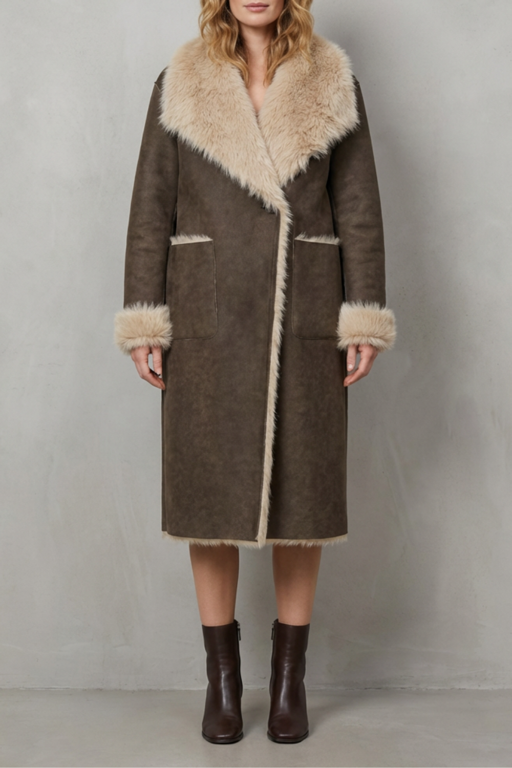 Women's Reversible Texture Faux Shearling Coat