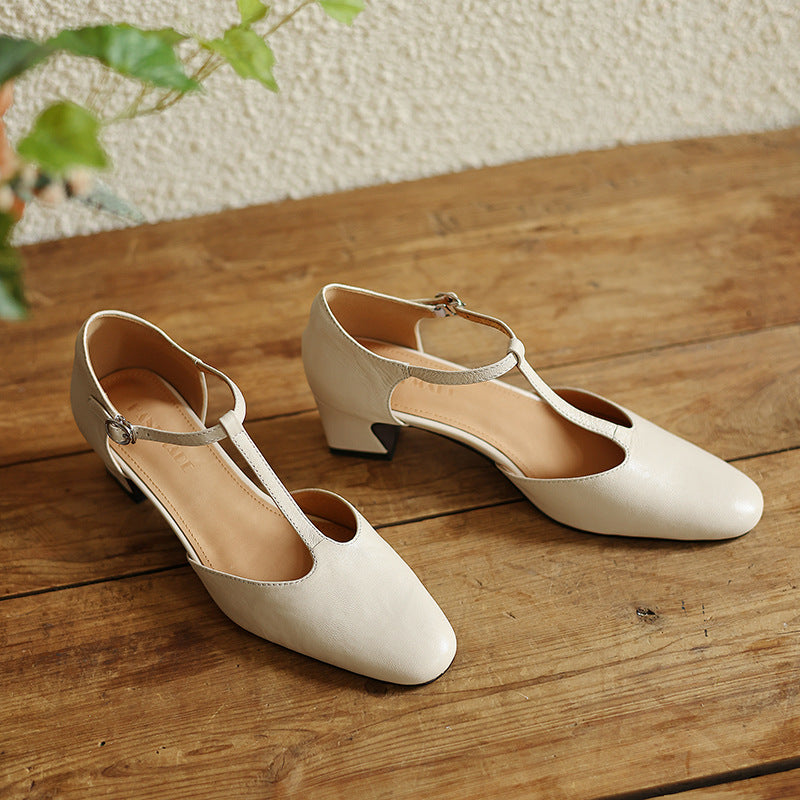 Women's Leather T-Strap Heels