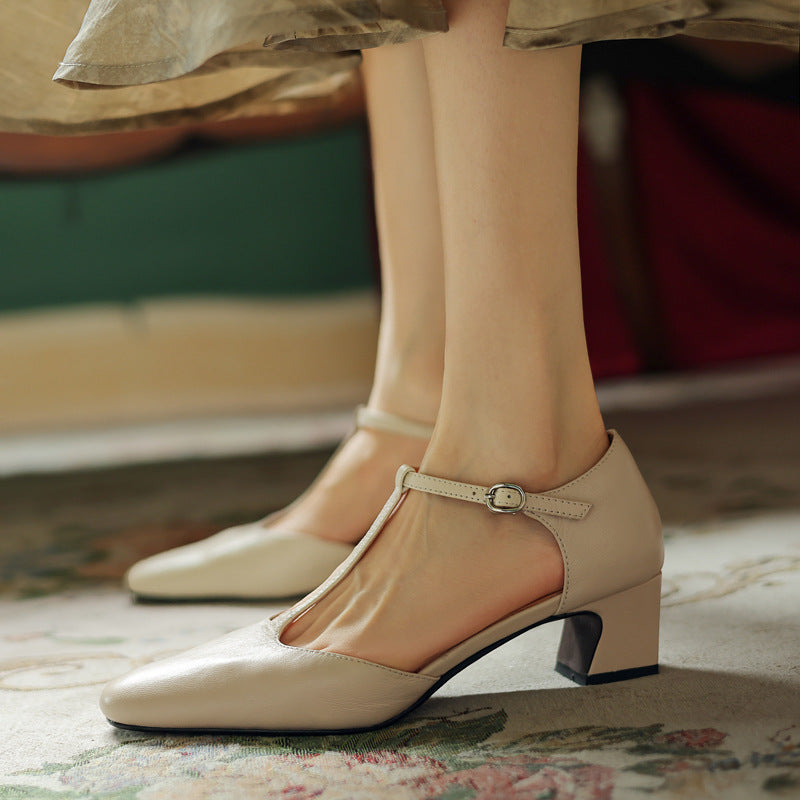 Women's Leather T-Strap Heels