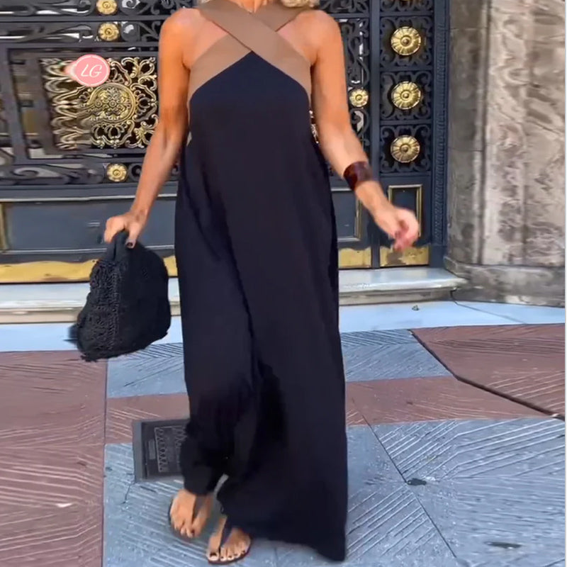 Leona™ | Crossover Halter Maxi Dress