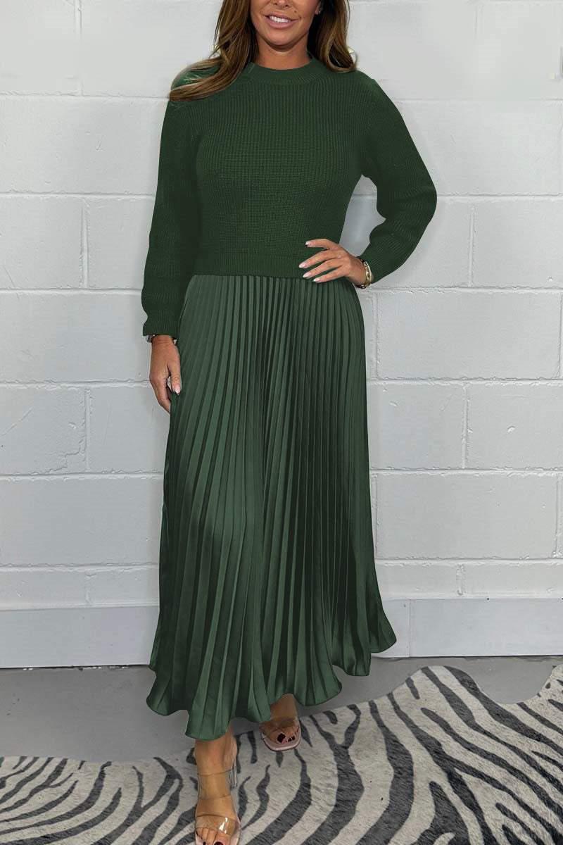 Iveline™ | Maxi Dress with Sweater Top and Pleated Skirt