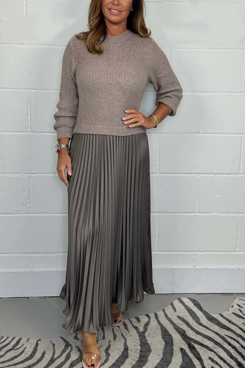Iveline™ | Maxi Dress with Sweater Top and Pleated Skirt