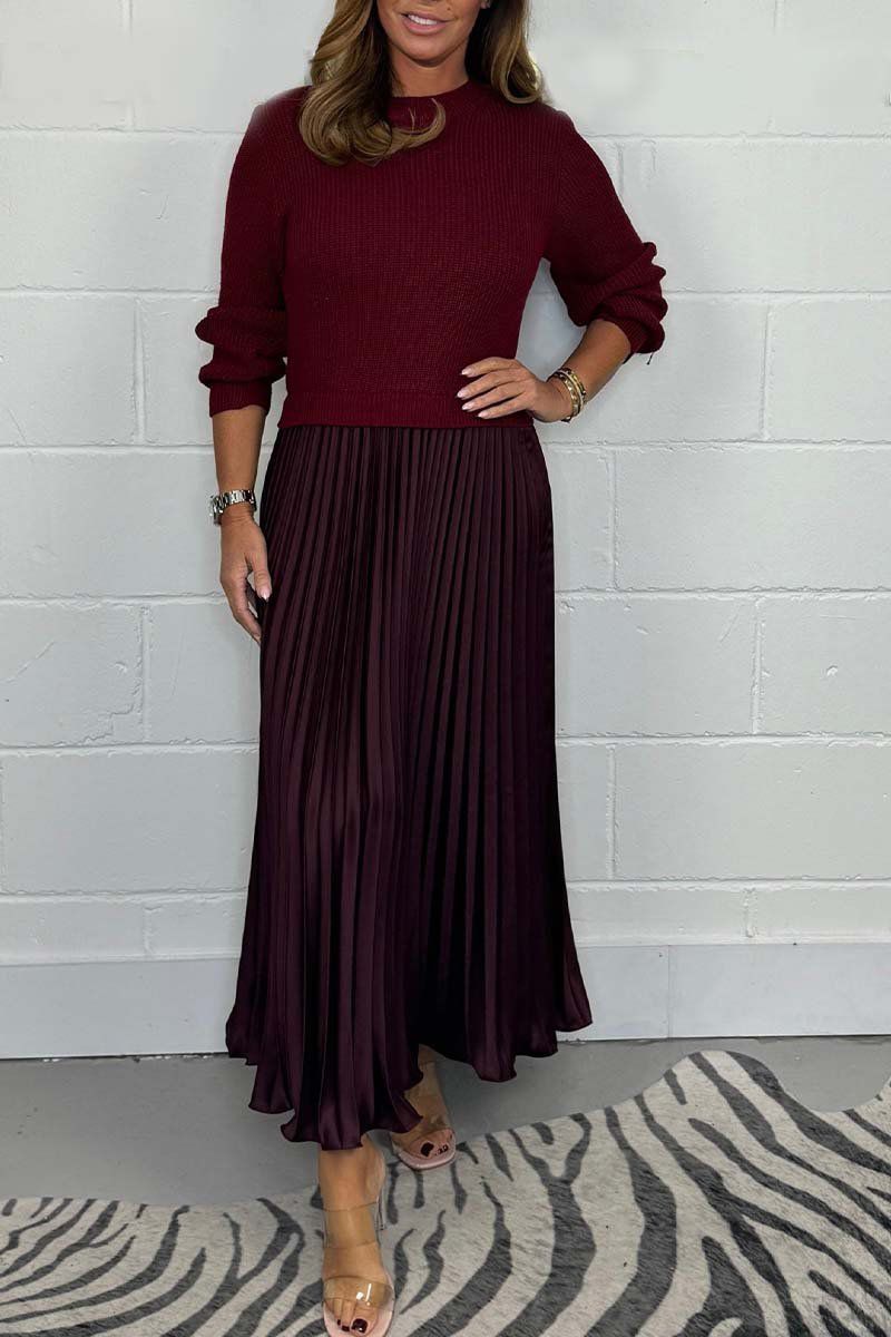 Iveline™ | Maxi Dress with Sweater Top and Pleated Skirt