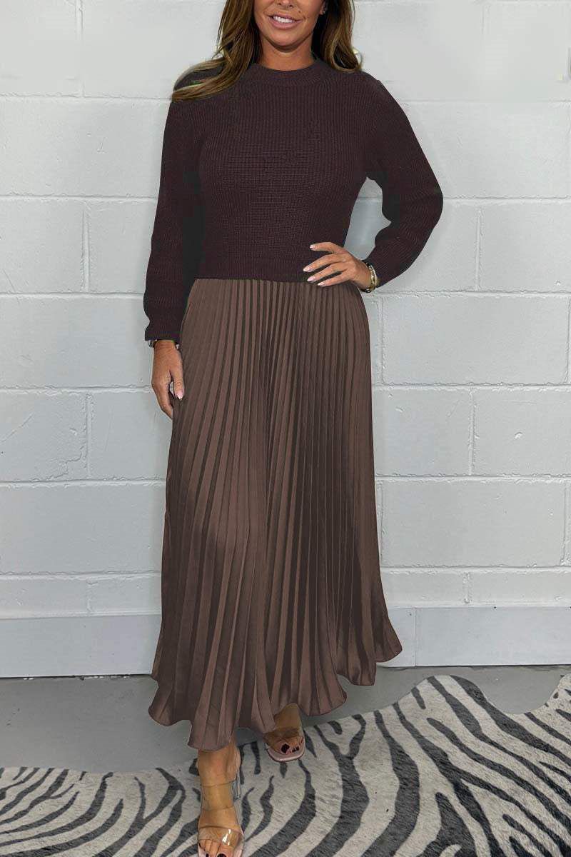 Iveline™ | Maxi Dress with Sweater Top and Pleated Skirt