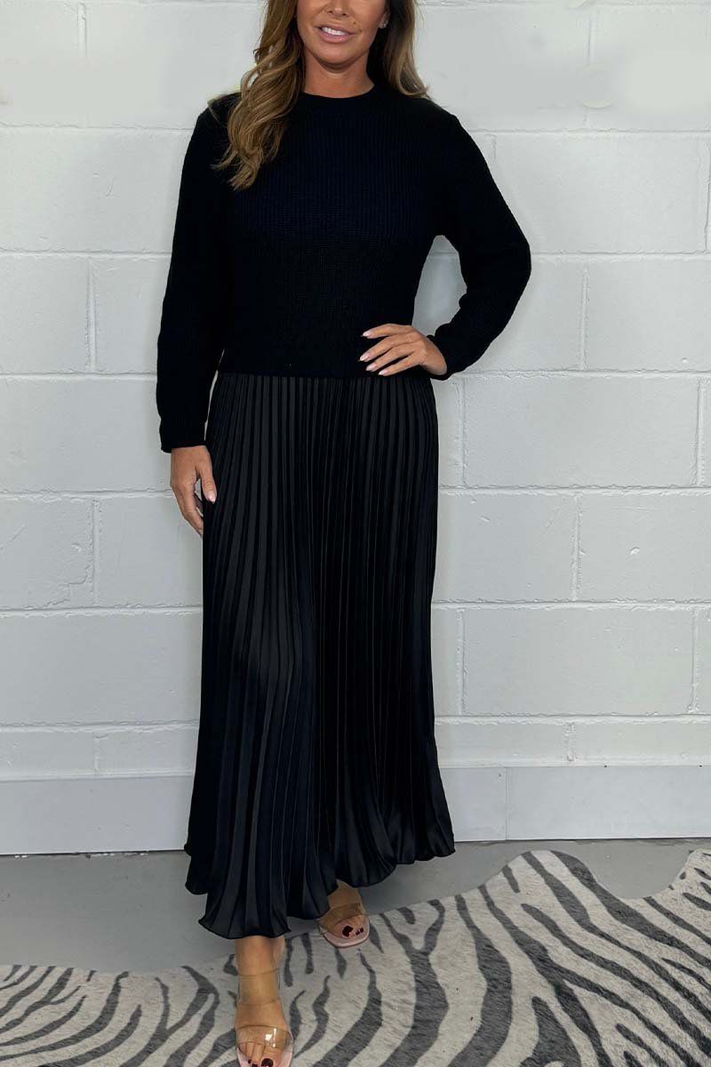 Iveline™ | Maxi Dress with Sweater Top and Pleated Skirt