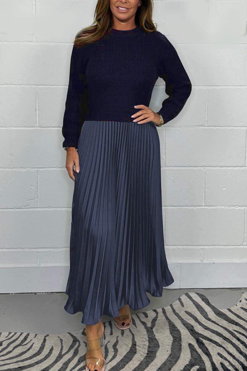 Iveline™ | Maxi Dress with Sweater Top and Pleated Skirt