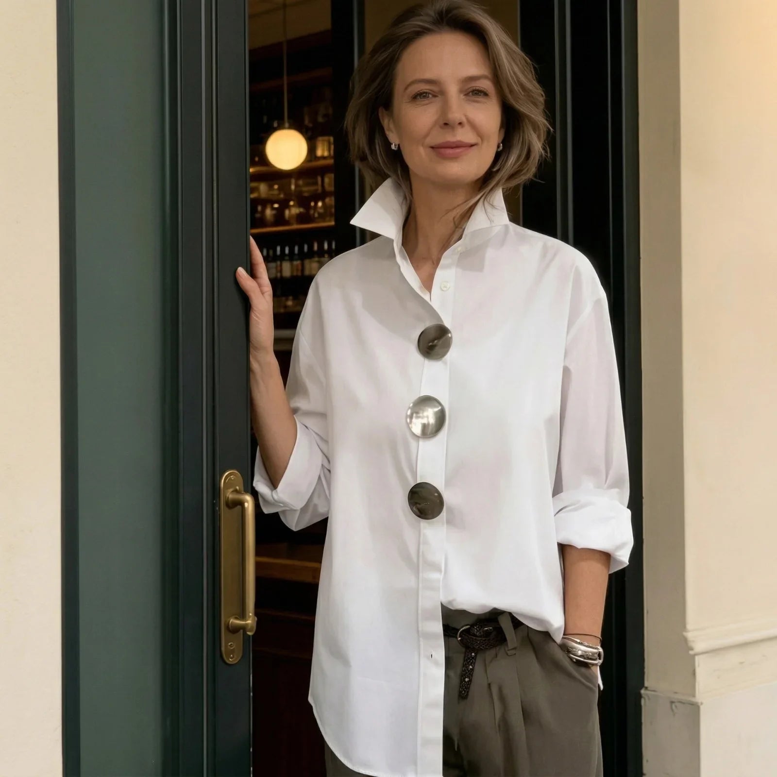 Palverne™ | Shirt with Structured Collar & Oversized Buttons