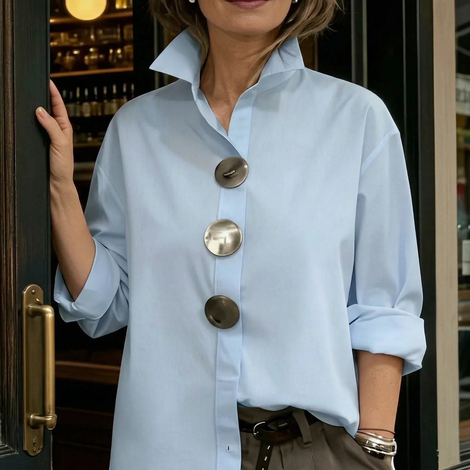 Palverne™ | Shirt with Structured Collar & Oversized Buttons