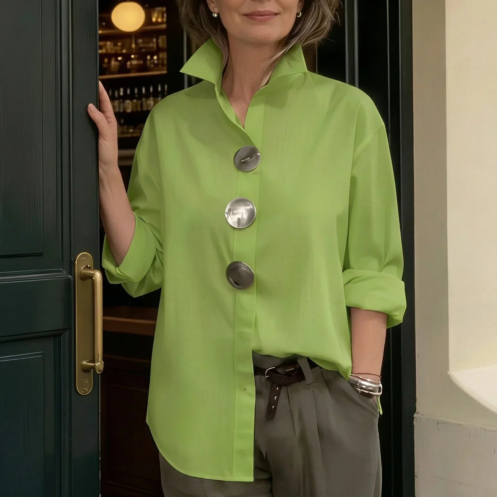 Palverne™ | Shirt with Structured Collar & Oversized Buttons