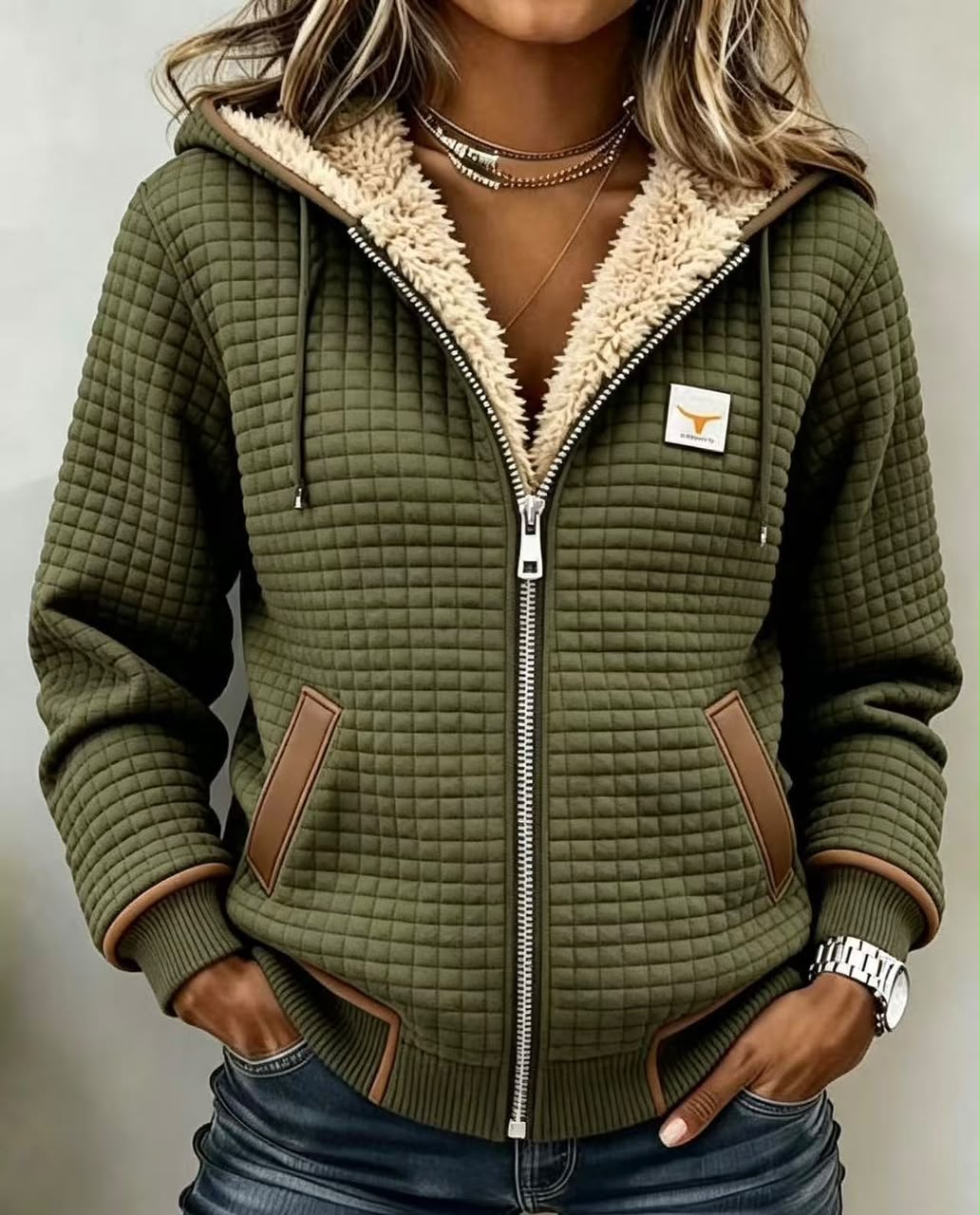 Hailey | Sherpa-Lined Quilted Zip-Up Hooded Jacket