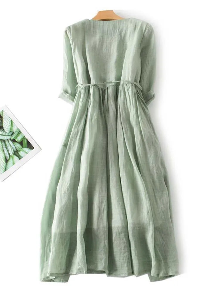 Guinevra™ | Retro Round Neck Lace-Up Waist Dress