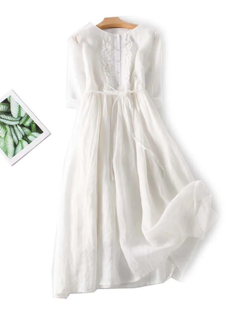 Guinevra™ | Retro Round Neck Lace-Up Waist Dress