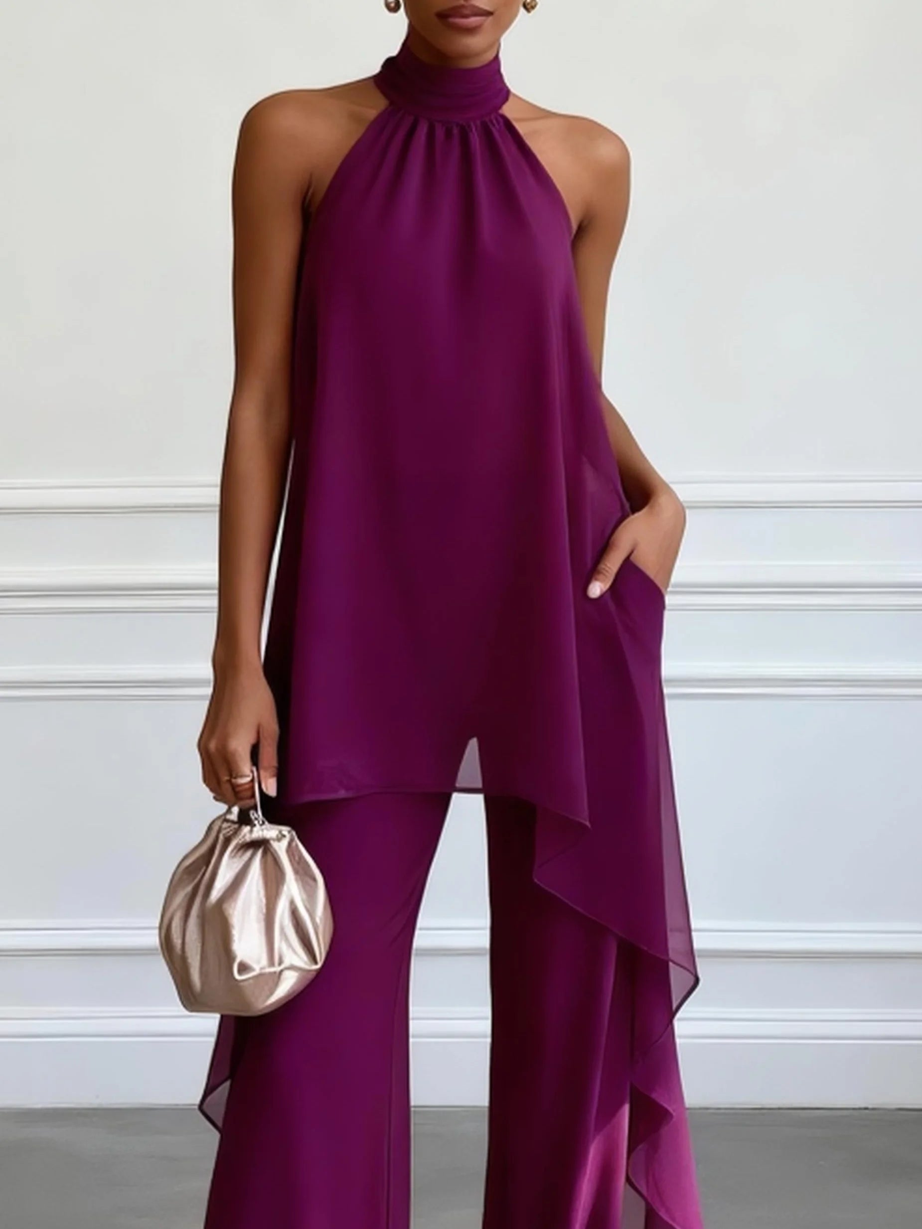 Priscilla™ | Halter Sleeveless Elegant Top With Pants Two-Piece Set