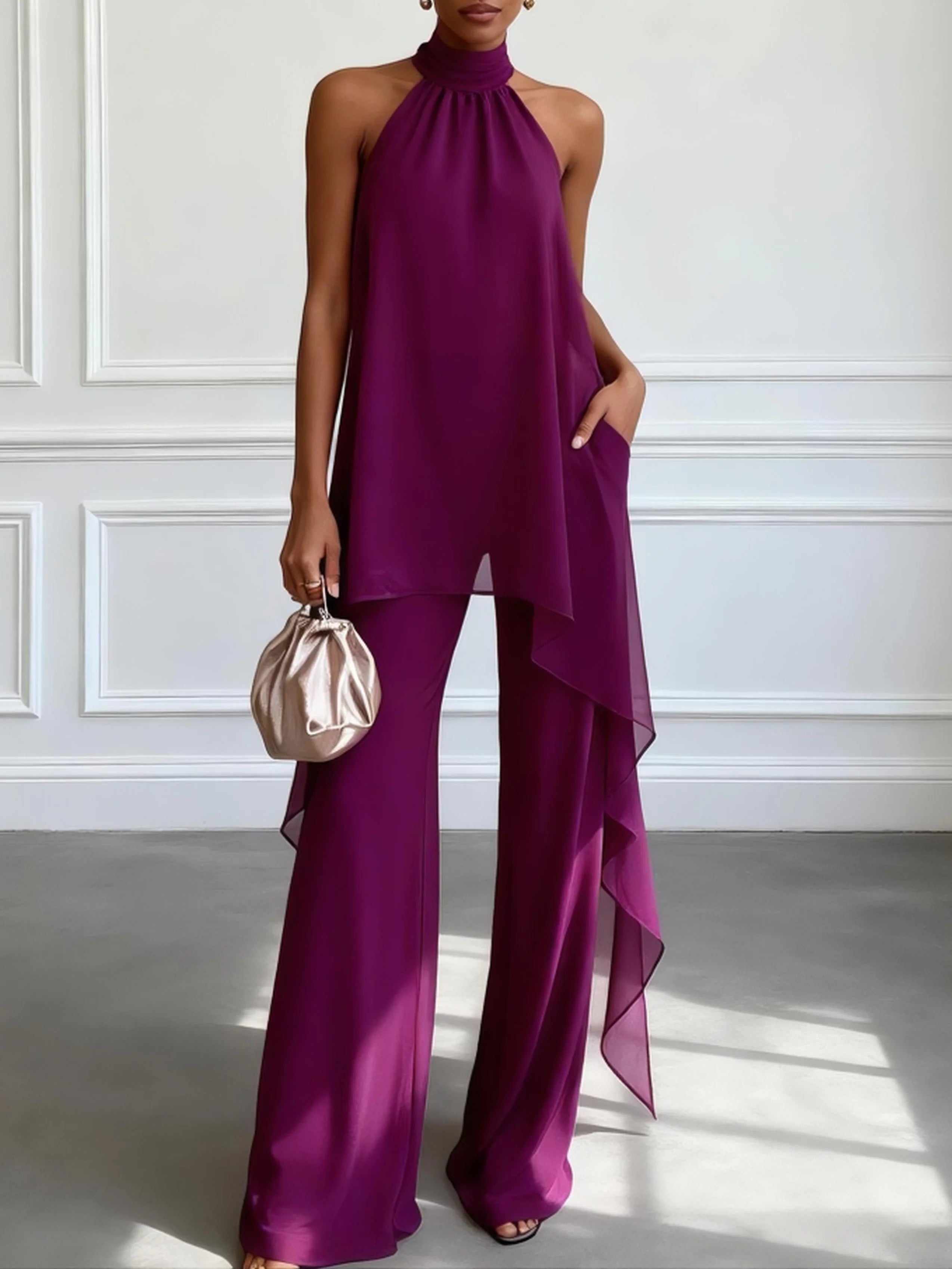 Priscilla™ | Halter Sleeveless Elegant Top With Pants Two-Piece Set