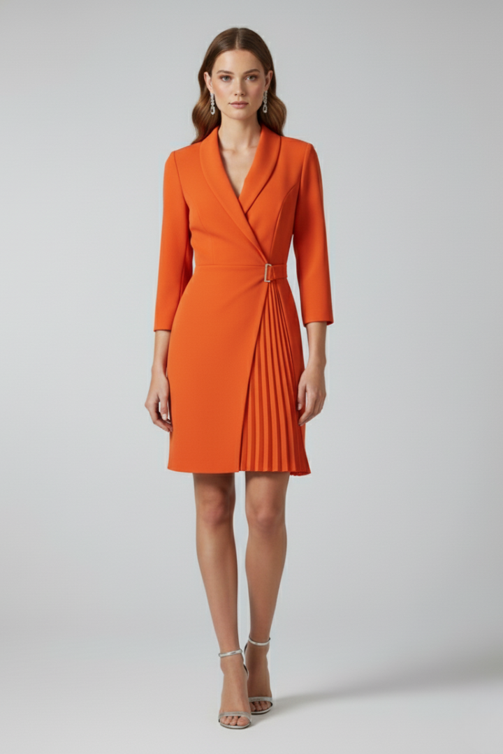 Evadore™ | Blazer Dress with Shawl Collar and Pleated Wrap Skirt