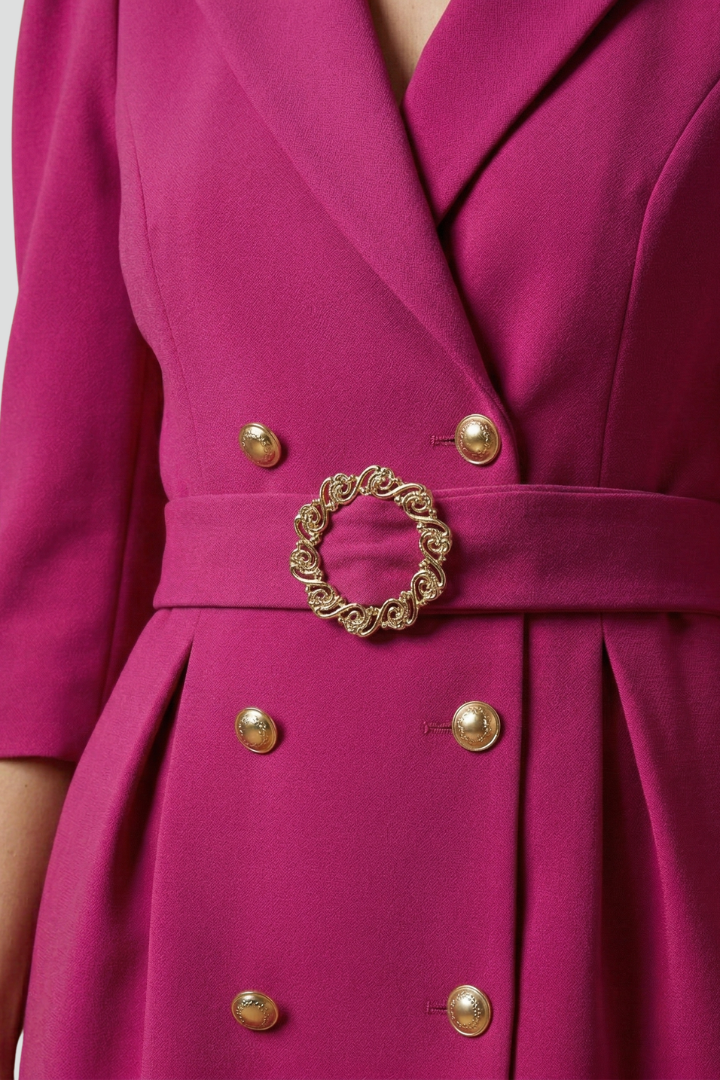 Bexara™ | Belted Blazer Dress with Notched Lapels and Double-Breasted Button Front