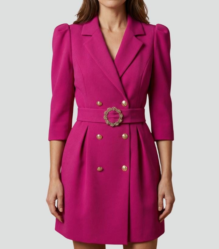 Bexara™ | Belted Blazer Dress with Notched Lapels and Double-Breasted Button Front