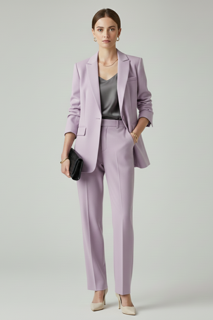 Clavera™ | Women's Blazer Set with Straight-Leg Trousers