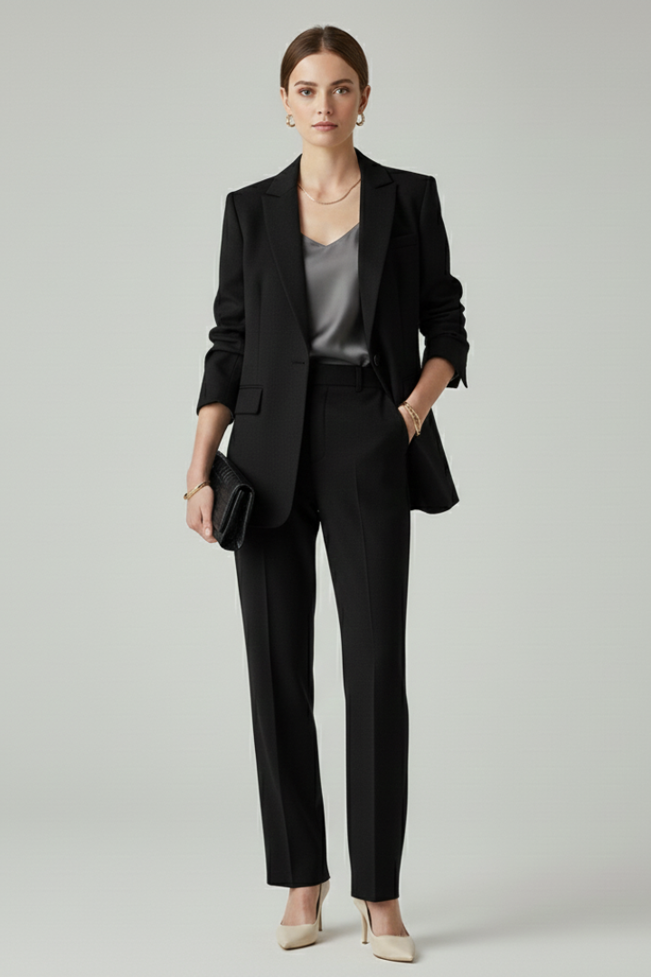 Clavera™ | Women's Blazer Set with Straight-Leg Trousers