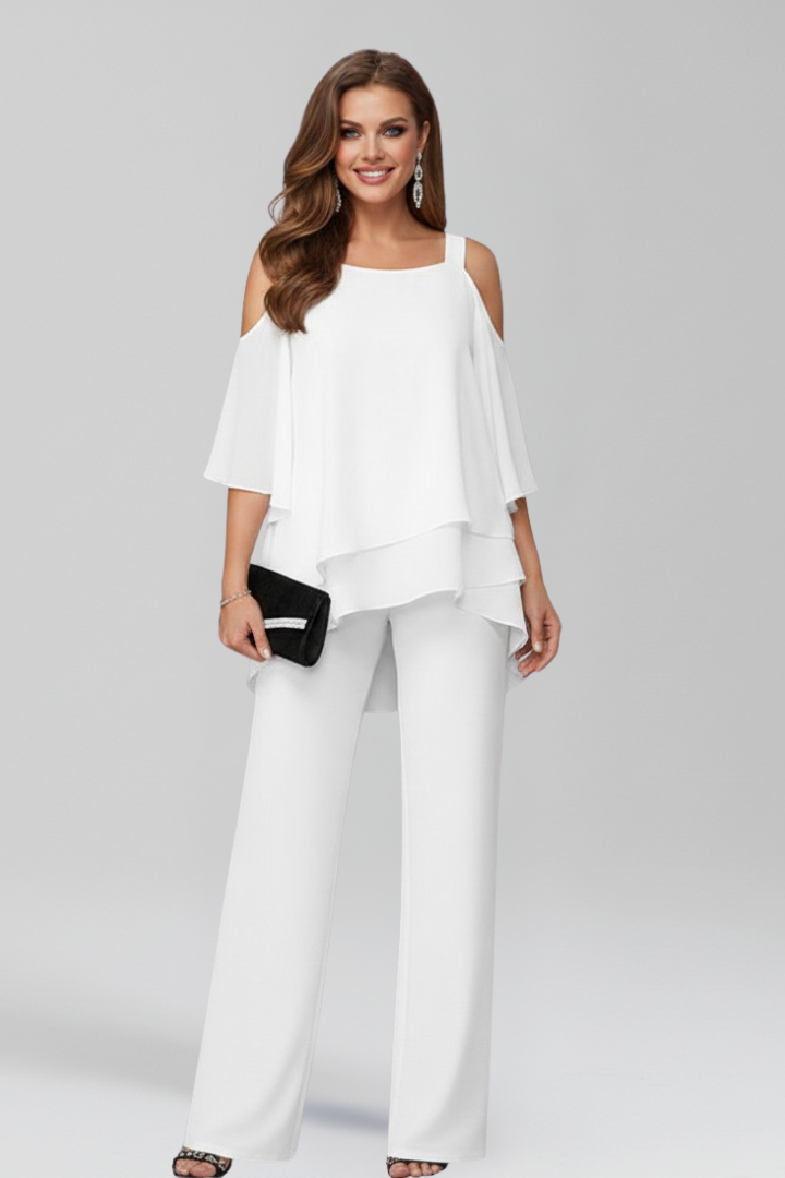 Women’s Cold-Shoulder Flowing Wide-Leg Jumpsuit