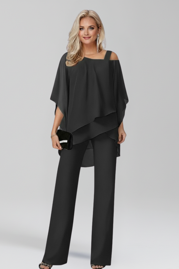 Women’s Cold-Shoulder Flowing Wide-Leg Jumpsuit