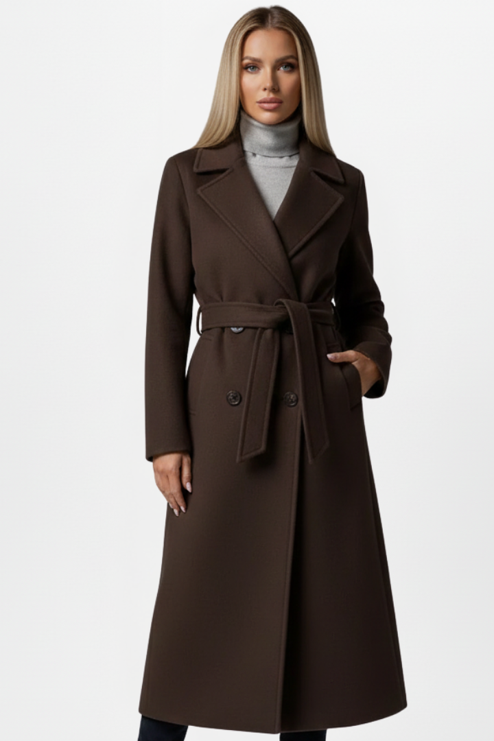 Cheryl | Women's Long Coat with Belt and Double-Breasted Front