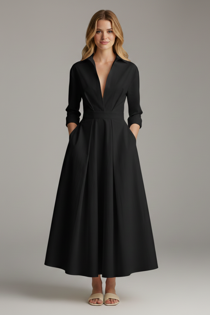 Women’s Button Front Collared Midi Dress