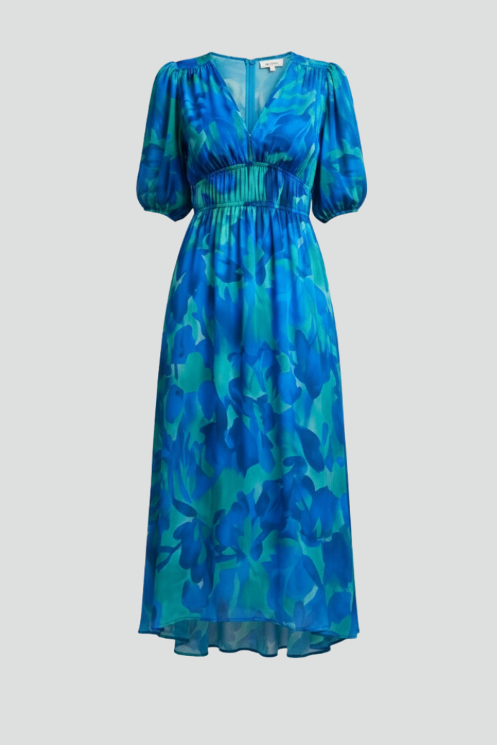 Women’s Floral Puff Sleeve V-Neck Midi Dress