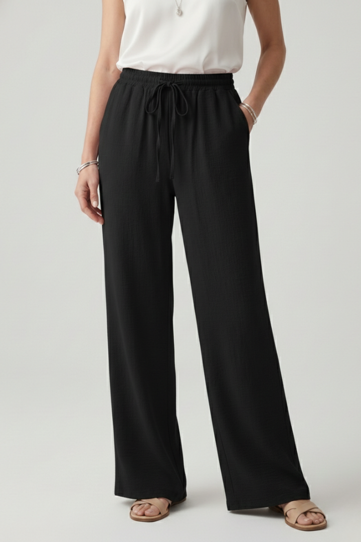 Women’s Casual Palazzo Trousers with Drawstring Waist and Side Pockets