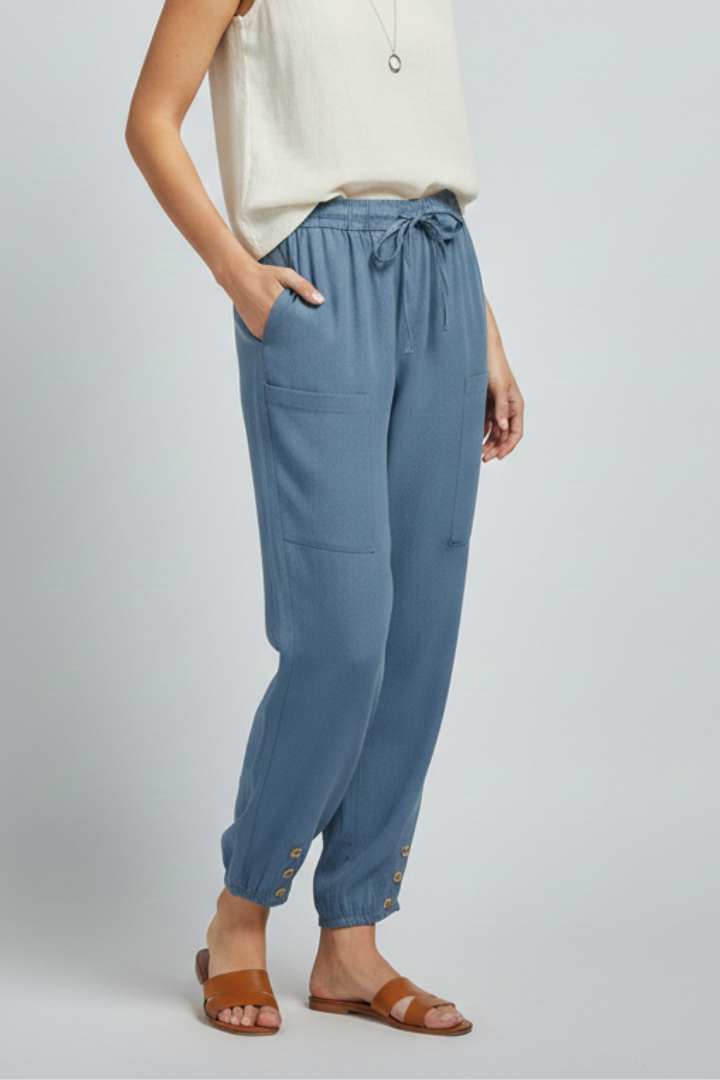 Women’s Trousers with Drawstring Waist and Button Hem