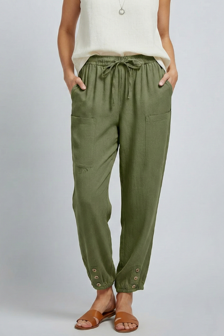 Women’s Trousers with Drawstring Waist and Button Hem
